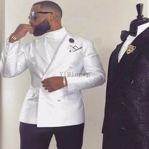 White Men Suits Peaked Revers Double Breasted Prom -Anzüge Big and Tall Blazer Jacket Männer Tuxedos Bräutigam Hochzeitsanzüge 2 Stück Coatpa6839213