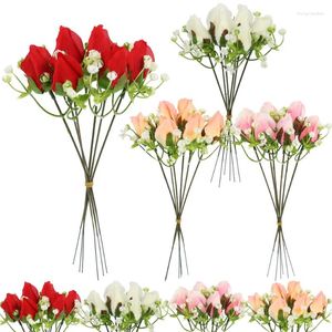 Decorative Flowers 6 Pcs Artificial Flower Silk Rose White Eucalyptus Leaves Bouquet Fake For Wedding Table Party Vase Home Decor
