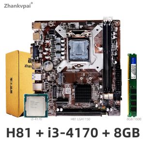 Материнские платы H81 LGA 1150 Материнская плата с Intel Core I34170 ЦП 3,7 ГГц двойная поддержка +8 ГБ DDR3 RAM USB3.0 VGA M.2