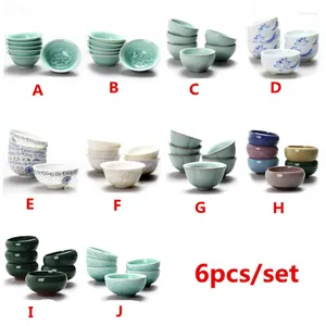 Cups Saucers 6 Pcs/set Chinese Ceramic Tea Cup Ice Cracked Glaze Teaset Small Porcelain Bowl Teacup Accessories Drinkware