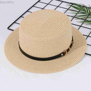 Wide Brim Hats Bucket Hats Summer straw hat Womens fashionable straw woven sun shading hat Flat top British retro sun protection hat Travel beach sun hat 240407