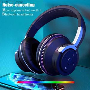 Mobiltelefonörlurar Bluetooth-hörlurar Huvudmonterad brusreducering Trådlöst headset för telefoner PC-spel Headset Tunga basfärgade LED-lampor Y240407