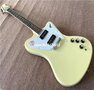 Anpassad butik Non Reverse Firebird Thunderbird Cream Electric Guitar Wrap Arround Bridge Black P90 Pickups White PickGuard6507968