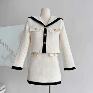 Zweiteiliger Kleid Winter 2023 Little Parfüm Tweed Zweiteilige Damenjacke Jacke+Strumpfhosen koreanischer Zweiteiler Womens Kleiderc240407