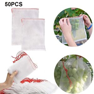 Capas de 50pcs de bolsas de rede de ferramentas de jardim tampa de barreira de frutas bolsas de fruta sacar de nylon saco de rede de jardim de nylon