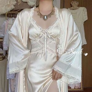 2023 Sweet and Soft French Silk Smooth Skincare Nightwear Home Dress Morning Robe Split