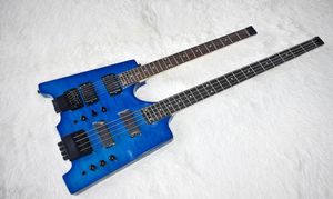 Werksfabrik Doppelhals Blue Electric Bass und Gitarre ohne Spindelstock46 Stringsflame Maple Veneercan werden angepasst5989132