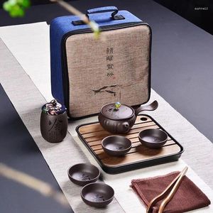 Чайные наборы наборы Krukke Zisha Kungfu Tea Set Traving Traving Case Teapot Cup Cover Bow