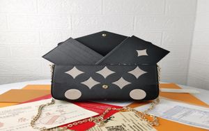 Women Luxurys Designers Pochette Bags Handväska ThreePiece Wallet Imprint Fiower Golden Chain Bag äkta läder Messenger Ladies 8594006