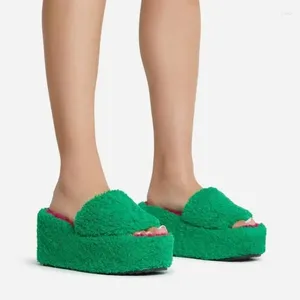 Slippers Peep Toe Green Slides Green Shoes Wedge Shoes Outwear Flop Plataforma Zapatillas de Mujer Feminina