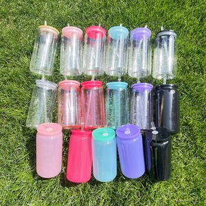 リサイクル可能な子供マカロン16オンスのプラスチック製アクリル缶の形を整えたビールカップ色の冷たい飲み物ソーダ缶UV DTFラップ用のカラフルなPP蓋で、ケースで販売されています
