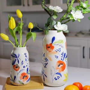 Vases Vintage Ceramic Vase Qionghua 80 's Pastoral Style Hand-painted Flower Arrangement Container Decoration