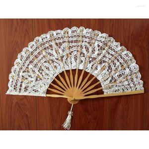 Decorative Figurines 27cm White Bamboo Bone Lace Folding Fan Waaiers Hand Wedding Favors And Gifts Abanico De Mano Abanicos Para Boda