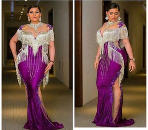 2019 Aso ebi Abi Purple Luxurious Sexy Sexy Virtses Crystals Crystals Lace Prom Dresses Mermaid Party Second Second 2669454