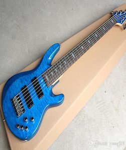 Niestandardowe całe niebieskie 6 -gitarowe struny basowe i aktywne obwody płomień MAHOGANY MAHOGANY MAHOGANY DOBRA ZAPEWNIENIOWE