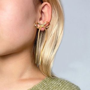 Rostfritt stål långa tofsar bow dingle örhängen platt orm kedja bowknot örat minimalistiska hoops lätta smycken 240403