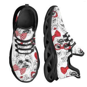 Casual Shoes INSTANTARTS White Yorkshire Terrier Dog Design Bow Print Sneakers Mesh Breathable Outdoor Sport Training Flat