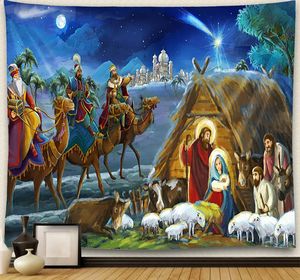 Krippe Szene Wandteppich Jesus Geburtskrise Scheune Wall Hanging Engel Oster Weihnachtsdekor Christus Wandteppich Room Dekoration 240321