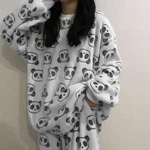 Home Clothing Winter Flanell Pyjamas Set Frauen warm niedliche süße Cartoon Langarm Nachtwäsche Dicke Fleece Velvet Loungewear Homewearwear