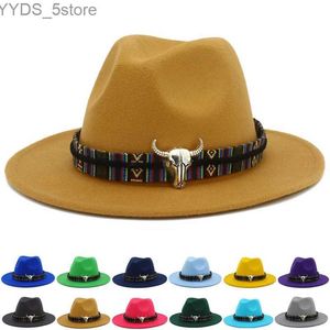 Szerokie brzegowe kapelusze wiadra fedora hat Panama Cowhead with Blower Adult Jazz Derby Trilby New Women YQ240407