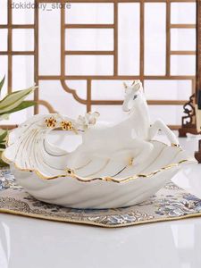 Arts and Crafts Creativity Ceramics White Horse Fruit Tray Candy Tray Swan Flowers Ashtray Ceramic Decorations ift Home Decoration AccessoriesL2447