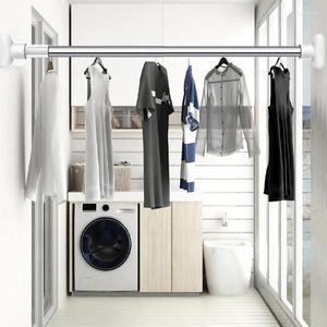 Shower Curtains 38-160cm Extendable Curtain Rod Adjustable Wardrobe Clothes Hanging Multi-function Punch-free