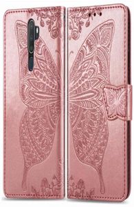 För Oppo A9 2020 -fodral med plånbokskorthållare Telefon Kickstand Magnetic Clip stansat konvext Flower Fjärilsmönster Hand Strapa9 26556187