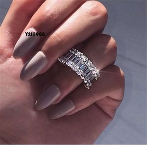 2019 وصول جديد المجوهرات الجنيه الاسترليني Sier Full Princess Cut White Topaz Cz Diamond Promise Ring Wedding Bridal For Women Gift