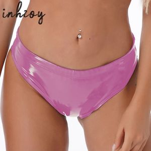 Woman Latex Booty Shorts Glossy Wet Look Patent Leather Low Rise Boxer Panties Underwear Rave Club Stage Show Pants 240407