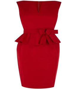 Setwell Red Vneck Sheath Evening Dress Cap Sleeves Short Length Pleated Peplum Prom Gown With Belt2698293