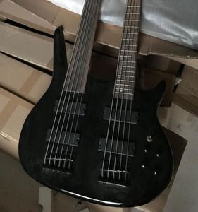 Promotion Gloss Black Double Neck Electric Guitar 5 Strings Bass 6 String Guitars fretless Fingerboard2679564