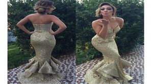 LUZURY GOLD LENTHIN RUFFLED SKIRT Sexy Mermaid Prom Dress Side Slit Slim Noite Simples Novo Chegada Formal GOWNS3126333