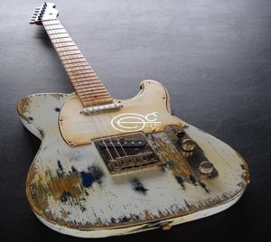 Masterbuilt Heavy Relic White Over Black Electric Guitar Maple Neck Fretboard Tremolo Bridge Vintage Tuners3964178