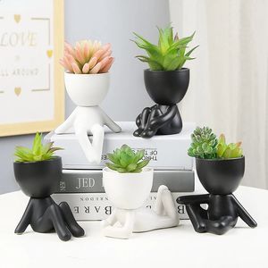 Creative Cute Imitation Humanoid Ceramic Flower Pot Succulent Planter Crafts Flowerpot Vase Home Decoration Personlig gåva 240325