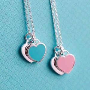 Designer Brand Tiffays S925 Silver Enamel love Ball Blue Heart Necklace Fashion Pink versatile womens Red Drop Pendant
