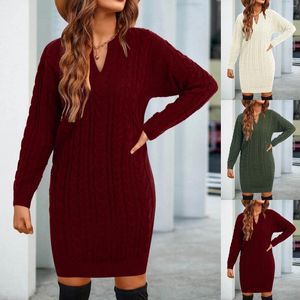 Casual Dresses V Neck Knitted Mini Sweater Elegant And Pretty Women'S Long Sleeve Loose Solid Pullover Female Dress For Teens