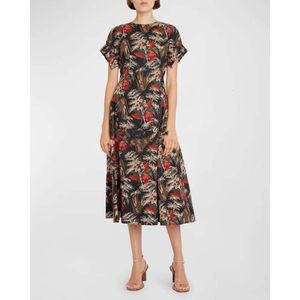 New High Quality Women Midi Floral Printed Dresses Women Summer Fashion Designer Holiday Ruched Floral Print Cascading Midi Dress Clothing FZ2404075