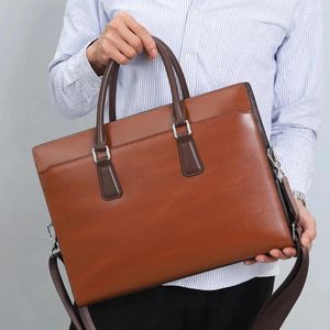 Briefcases Luxury Cowhide Men'S Briefcase Genuine Leather Executive Designer Handbag Portfolio Document Male Shoulder Business Laptop Bag
