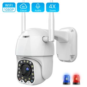 Cameras Cloud 1080P Wifi PTZ Camera Outdoor 2MP Auto Tracking CCTV Home Security IP Camera 4X Digital Zoom Speed Dome Camera Siren Light