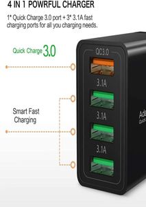 USB Quick Charge 30 Snabb 4Port Fast Charger Desktop Charger Charger Block Compatible för Samsung Galaxy S10 Plus iPhone 13 12 6718113