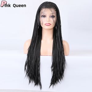 European and American fashion chemical fiber wig 13*4 front lace wig three dreadlocks black 26 inch long vacation hair