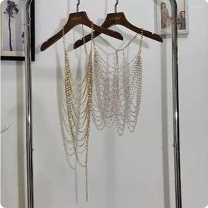 Women's Tanks Fashion Sexy Club Metal Chain Hollow Out Pearl Camisole Women Body Tank Top Shawl Lingerie Beachwear Summer