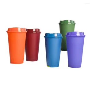 Cups Saucers ABSF 5 PCS/Set 16 OZ Plastic Reusable Color Changing Cold Water Coffee With Lid Household Drinkware Kitchen Products