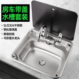 Teaware Sets Rv Sink With Cover Kitchen Stainless Steel Single Vegetable Basin Square Car Folding Birdbath