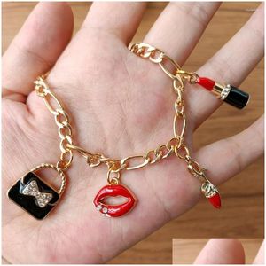 Charm Bracelets 1Pc Drip Oil Alloy Jewelry Pendant Handmade High Heels/Bags/Lipstick/Lips Bracelet Drop Delivery Dhohr