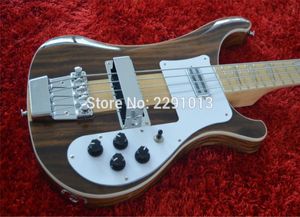 Anpassad RIC 4000 4001 4003 4 strängar Electric Bass Guitar Brown Walnut Body Maple Neck Thru Body One PC Neck Body Dual Output 6290044