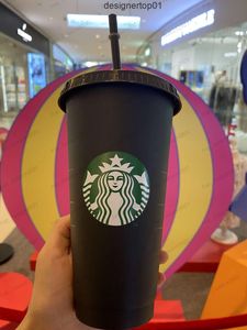 スタンリーネススターバックスマグ24oz/710ml人魚の女神プラスチックタンブラー再利用可能な黒い飲酒フラットボトムピラーシェイプレッドストローカップ無料DHL 83v1