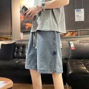 Summer Mens Loose Short Jeans Neutral Denim Shorts Chic Side Vent Straight Pants Male Streetwear Casual 5XLS 240407