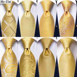 Neckband Hi-Tie Luxury Yellow Gold Plaid Paisley Silk Wedding Nathtie For Men Fashion Mens Tie Gravatas Gift Business Party Dropshipping 240407