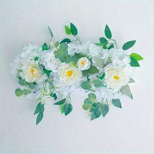 Artificial White Rose Hortangea Decorative Flowers Wall Row för bröllop DIY Dekoration Arrangemang Tillbehör